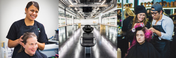 Whitireia and WelTec students working on peoples hair